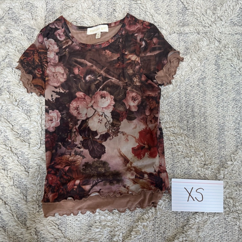 Erdem Brown and Pink Graphic Fitted T-Shirt
